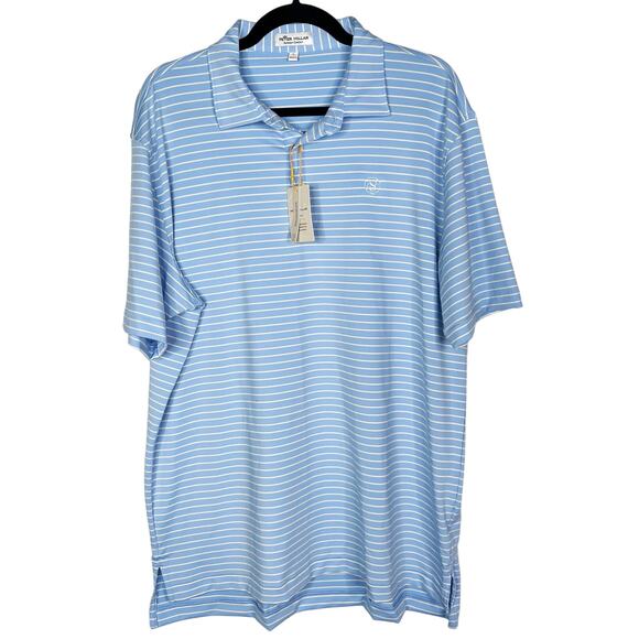 New Peter Millar Large L Blue Yellow Stripe Summer Comfort Crown Sport Golf Polo - Picture 1 of 10